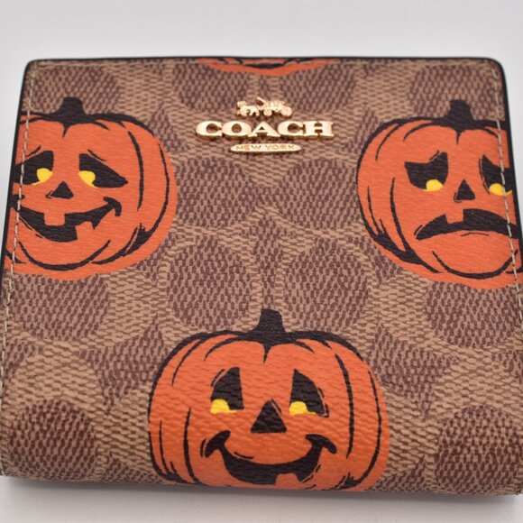 COACH Snap Wallet In Signature Canvas Halloween Pumpkin CCR19 2025 NEW NWT - Picture 6 of 16